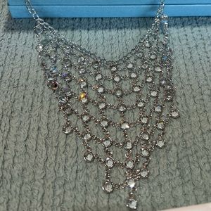 Touchstone Crystal chanelle bib necklace with clear crystals. 16”-18”